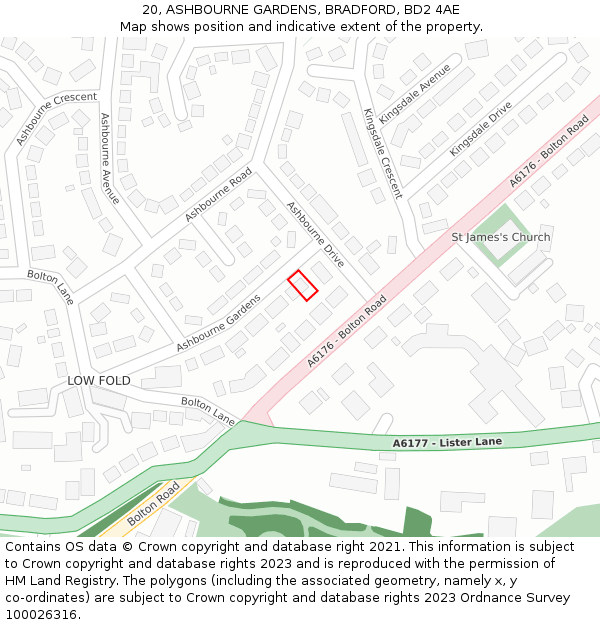 20, ASHBOURNE GARDENS, BRADFORD, BD2 4AE: Location map and indicative extent of plot
