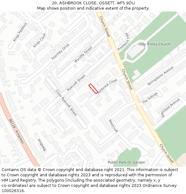 20, ASHBROOK CLOSE, OSSETT, WF5 9DU: Location map and indicative extent of plot