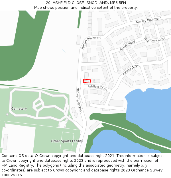 20, ASHFIELD CLOSE, SNODLAND, ME6 5FN: Location map and indicative extent of plot