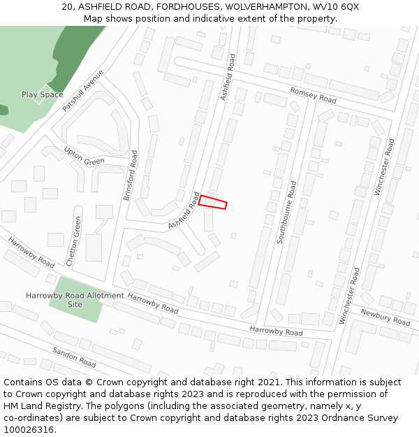 20, ASHFIELD ROAD, FORDHOUSES, WOLVERHAMPTON, WV10 6QX: Location map and indicative extent of plot