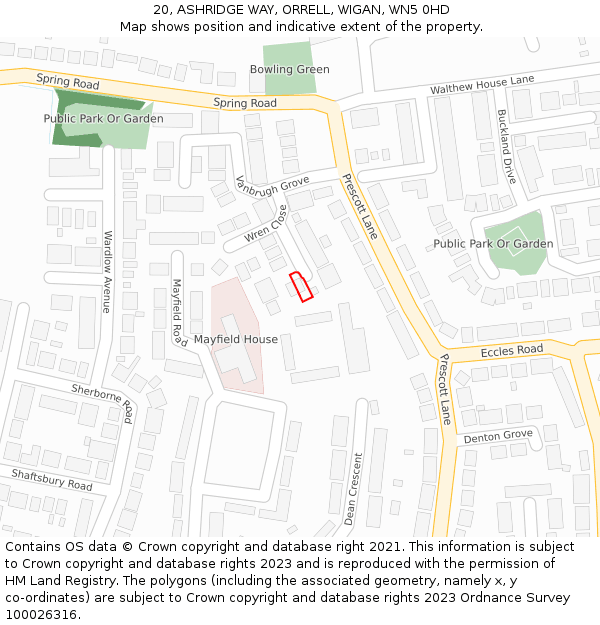 20, ASHRIDGE WAY, ORRELL, WIGAN, WN5 0HD: Location map and indicative extent of plot
