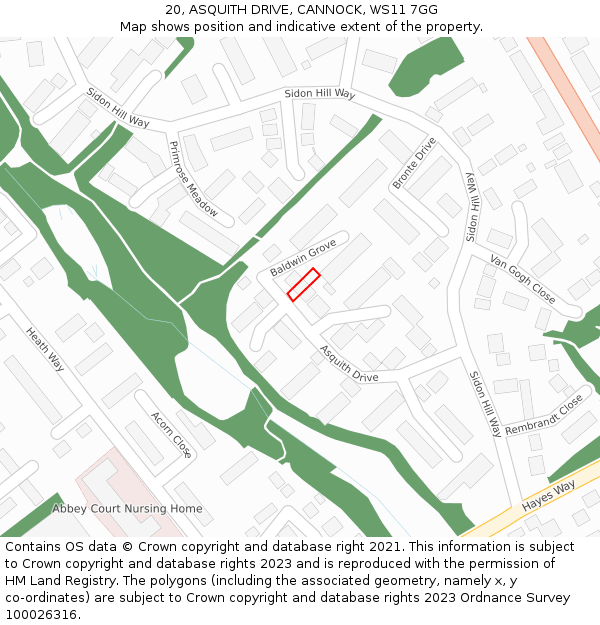 20, ASQUITH DRIVE, CANNOCK, WS11 7GG: Location map and indicative extent of plot