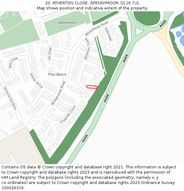 20, ATHERTON CLOSE, SPENNYMOOR, DL16 7UL: Location map and indicative extent of plot