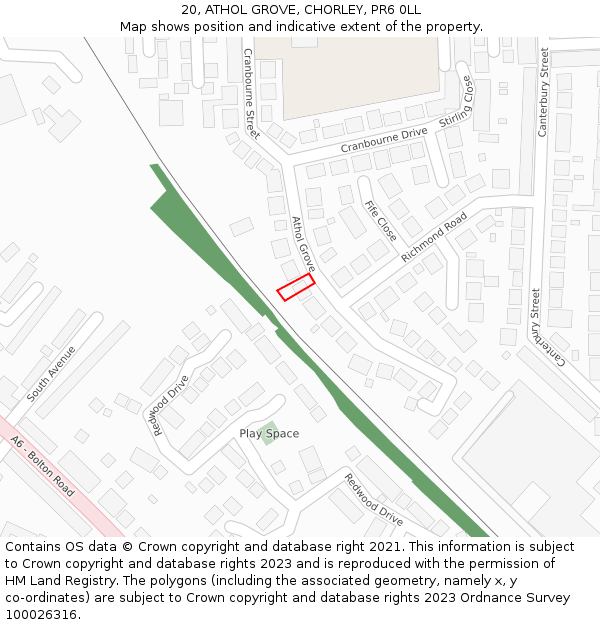 20, ATHOL GROVE, CHORLEY, PR6 0LL: Location map and indicative extent of plot