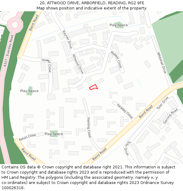 20, ATTWOOD DRIVE, ARBORFIELD, READING, RG2 9FE: Location map and indicative extent of plot