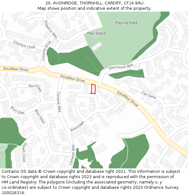 20, AVONRIDGE, THORNHILL, CARDIFF, CF14 9AU: Location map and indicative extent of plot