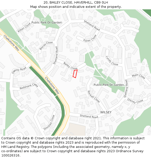 20, BAILEY CLOSE, HAVERHILL, CB9 0LH: Location map and indicative extent of plot