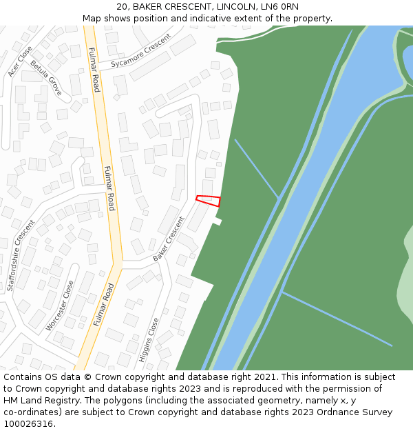 20, BAKER CRESCENT, LINCOLN, LN6 0RN: Location map and indicative extent of plot