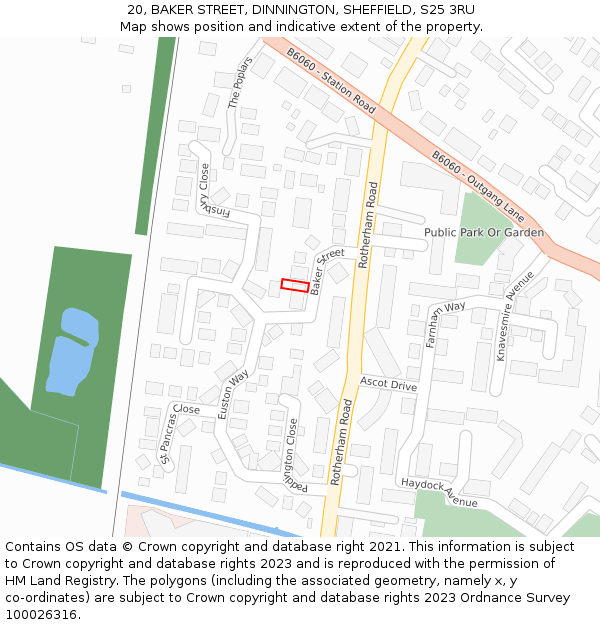 20, BAKER STREET, DINNINGTON, SHEFFIELD, S25 3RU: Location map and indicative extent of plot