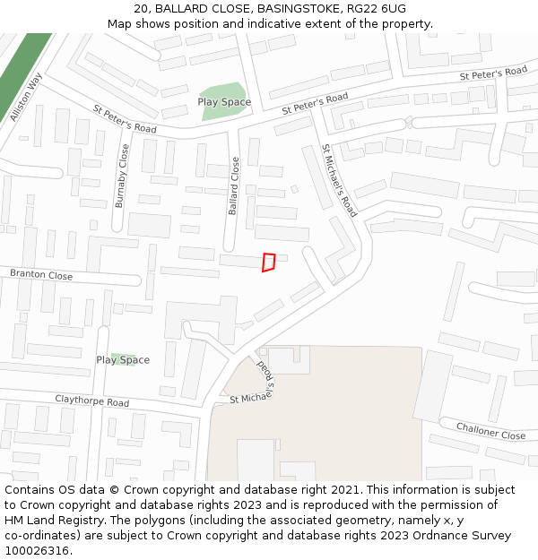 20, BALLARD CLOSE, BASINGSTOKE, RG22 6UG: Location map and indicative extent of plot