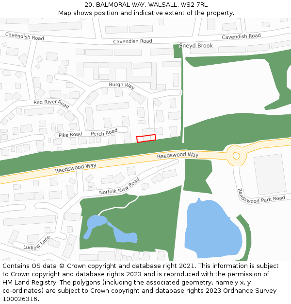 20, BALMORAL WAY, WALSALL, WS2 7RL: Location map and indicative extent of plot