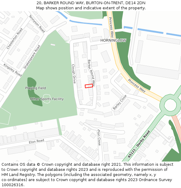 20, BARKER ROUND WAY, BURTON-ON-TRENT, DE14 2DN: Location map and indicative extent of plot