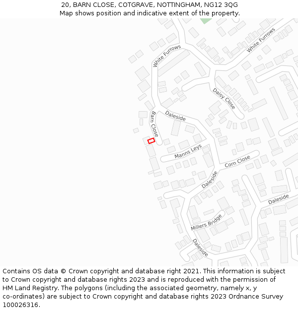 20, BARN CLOSE, COTGRAVE, NOTTINGHAM, NG12 3QG: Location map and indicative extent of plot