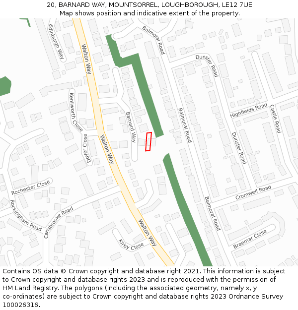 20, BARNARD WAY, MOUNTSORREL, LOUGHBOROUGH, LE12 7UE: Location map and indicative extent of plot