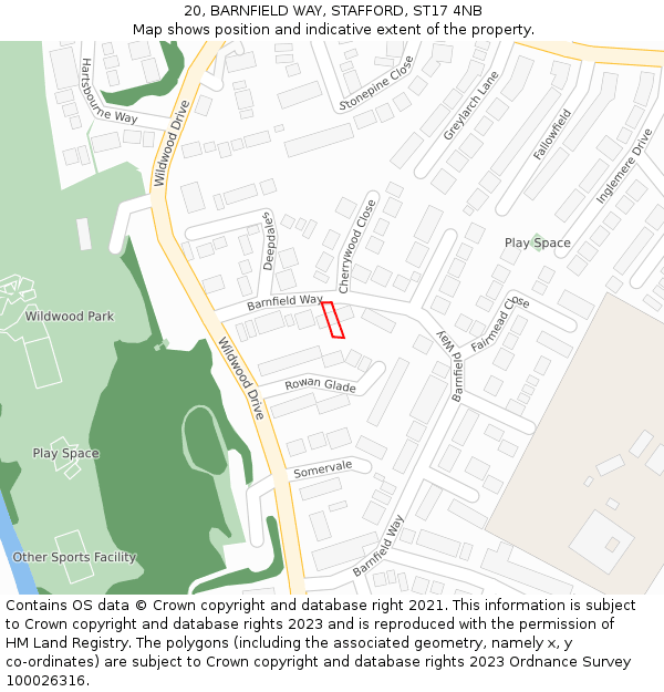 20, BARNFIELD WAY, STAFFORD, ST17 4NB: Location map and indicative extent of plot