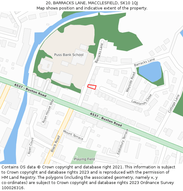 20, BARRACKS LANE, MACCLESFIELD, SK10 1QJ: Location map and indicative extent of plot