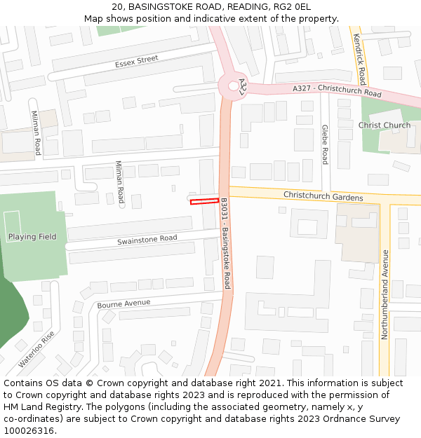 20, BASINGSTOKE ROAD, READING, RG2 0EL: Location map and indicative extent of plot