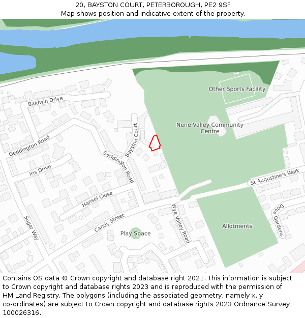 20, BAYSTON COURT, PETERBOROUGH, PE2 9SF: Location map and indicative extent of plot