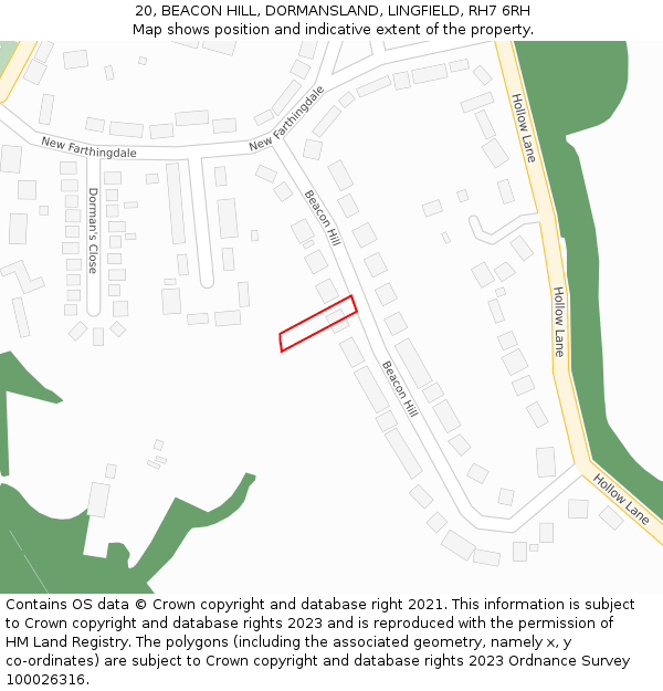 20, BEACON HILL, DORMANSLAND, LINGFIELD, RH7 6RH: Location map and indicative extent of plot