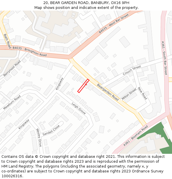 20, BEAR GARDEN ROAD, BANBURY, OX16 9PH: Location map and indicative extent of plot
