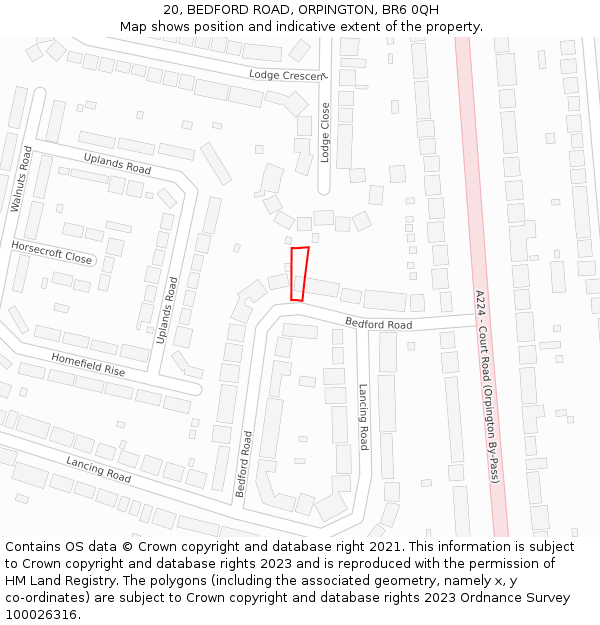 20, BEDFORD ROAD, ORPINGTON, BR6 0QH: Location map and indicative extent of plot