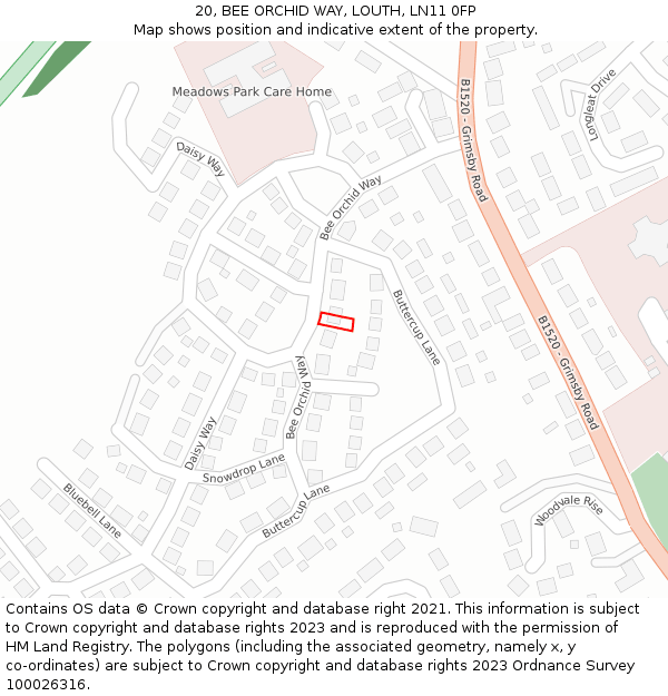 20, BEE ORCHID WAY, LOUTH, LN11 0FP: Location map and indicative extent of plot