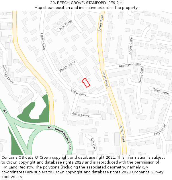 20, BEECH GROVE, STAMFORD, PE9 2JH: Location map and indicative extent of plot
