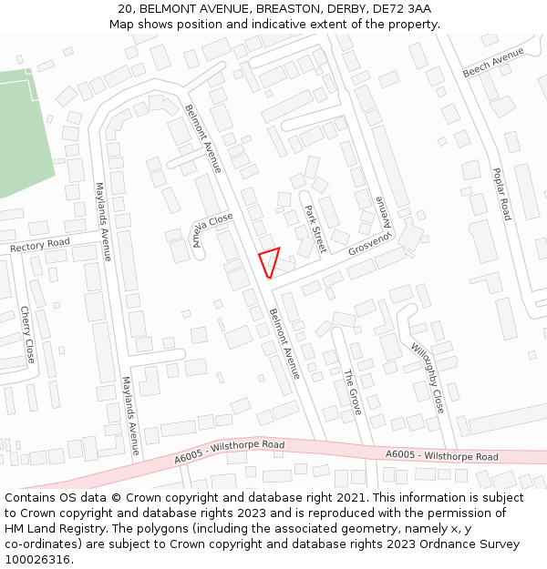 20, BELMONT AVENUE, BREASTON, DERBY, DE72 3AA: Location map and indicative extent of plot
