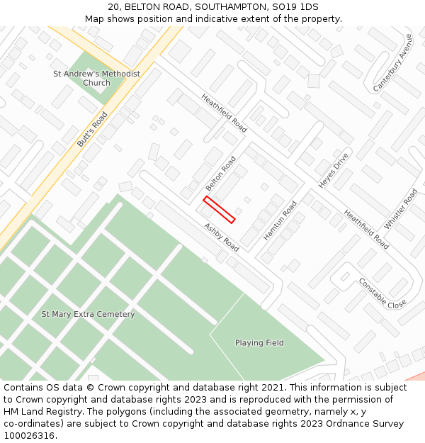 20, BELTON ROAD, SOUTHAMPTON, SO19 1DS: Location map and indicative extent of plot