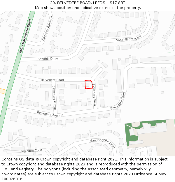 20, BELVEDERE ROAD, LEEDS, LS17 8BT: Location map and indicative extent of plot