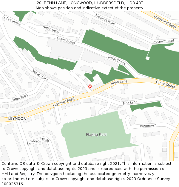 20, BENN LANE, LONGWOOD, HUDDERSFIELD, HD3 4RT: Location map and indicative extent of plot