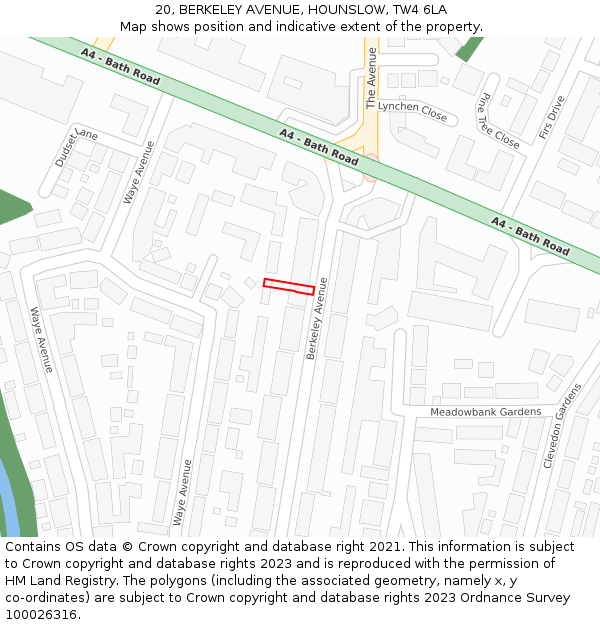 20, BERKELEY AVENUE, HOUNSLOW, TW4 6LA: Location map and indicative extent of plot