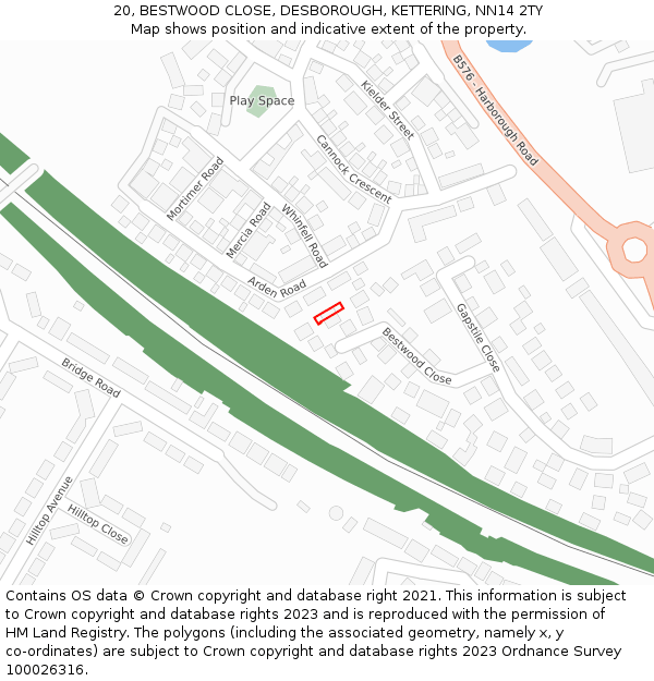20, BESTWOOD CLOSE, DESBOROUGH, KETTERING, NN14 2TY: Location map and indicative extent of plot