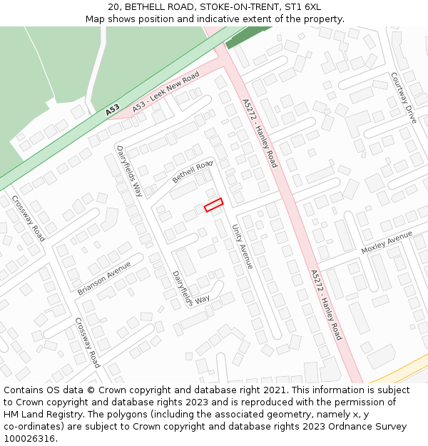 20, BETHELL ROAD, STOKE-ON-TRENT, ST1 6XL: Location map and indicative extent of plot