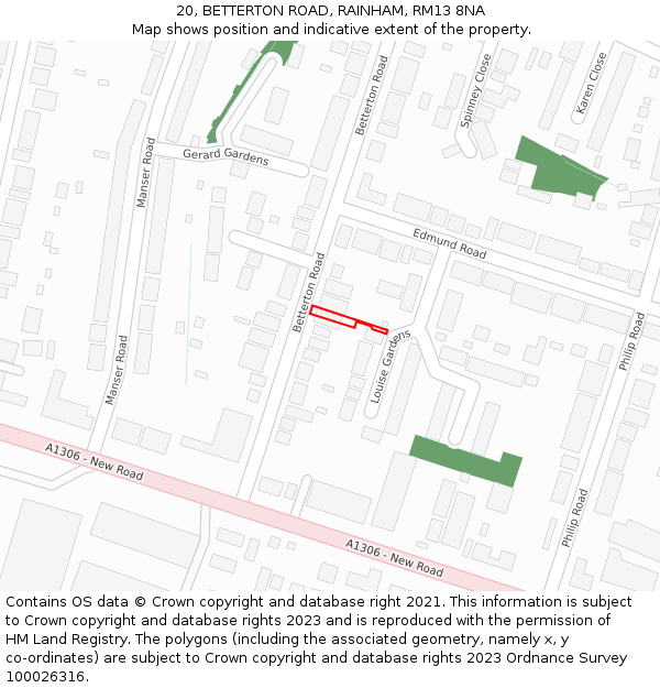 20, BETTERTON ROAD, RAINHAM, RM13 8NA: Location map and indicative extent of plot
