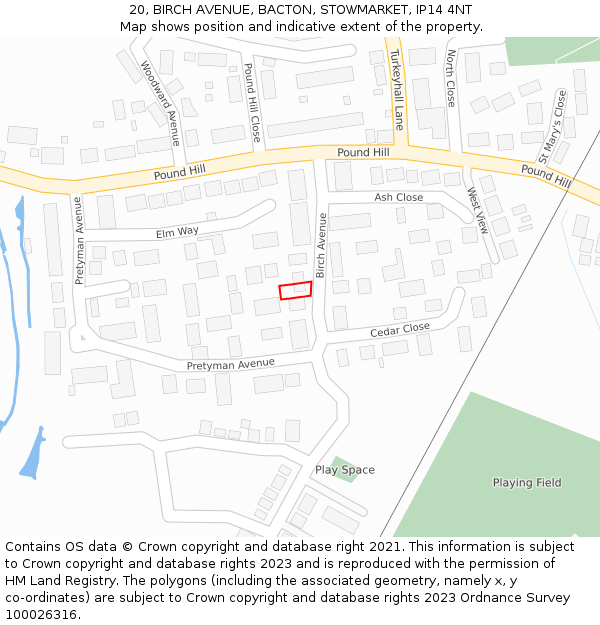 20, BIRCH AVENUE, BACTON, STOWMARKET, IP14 4NT: Location map and indicative extent of plot