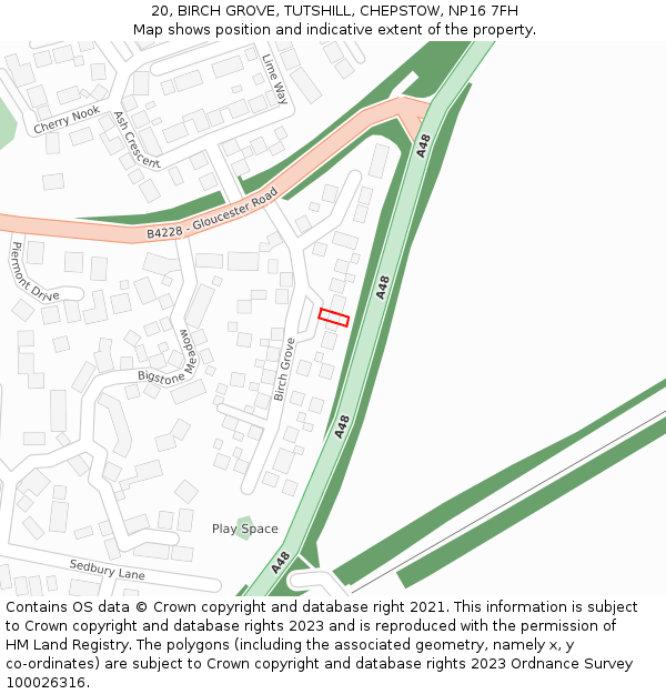 20, BIRCH GROVE, TUTSHILL, CHEPSTOW, NP16 7FH: Location map and indicative extent of plot