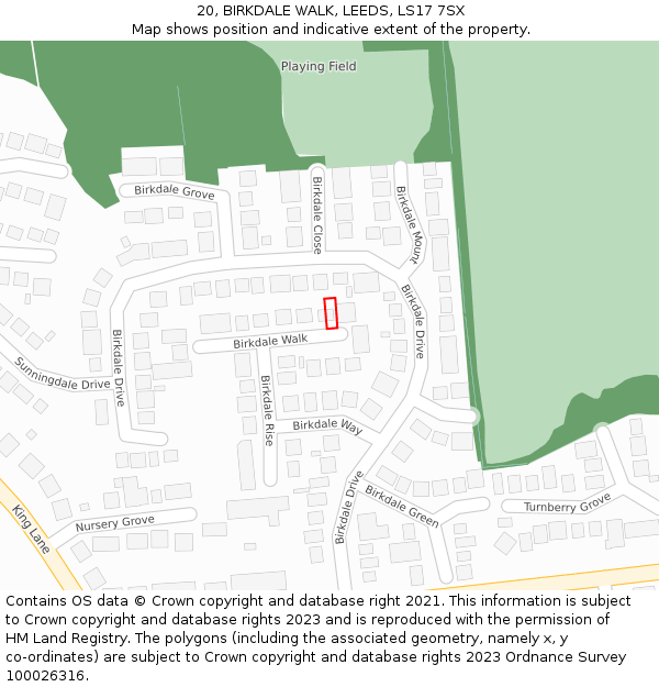 20, BIRKDALE WALK, LEEDS, LS17 7SX: Location map and indicative extent of plot