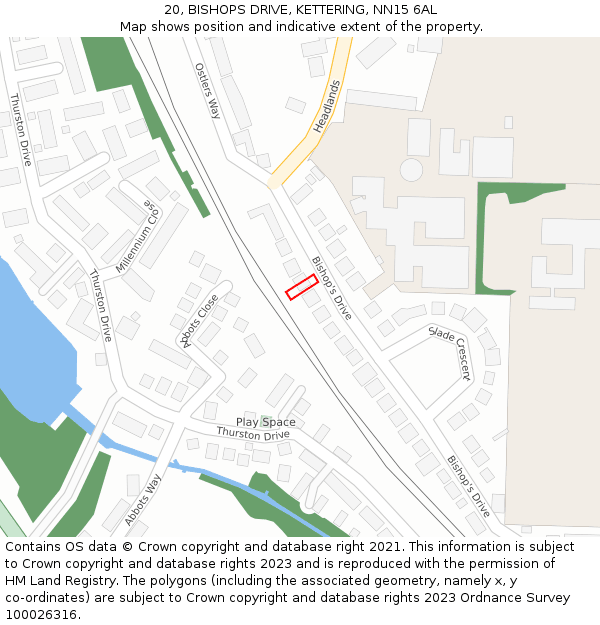 20, BISHOPS DRIVE, KETTERING, NN15 6AL: Location map and indicative extent of plot
