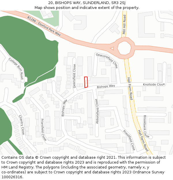 20, BISHOPS WAY, SUNDERLAND, SR3 2SJ: Location map and indicative extent of plot