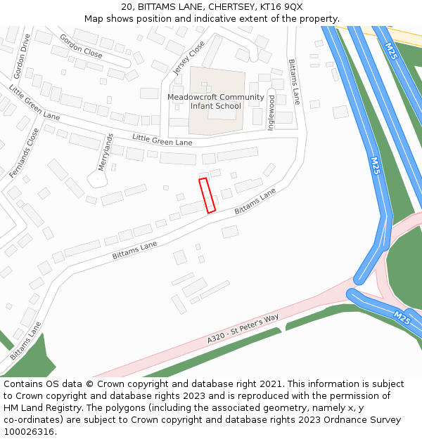 20, BITTAMS LANE, CHERTSEY, KT16 9QX: Location map and indicative extent of plot