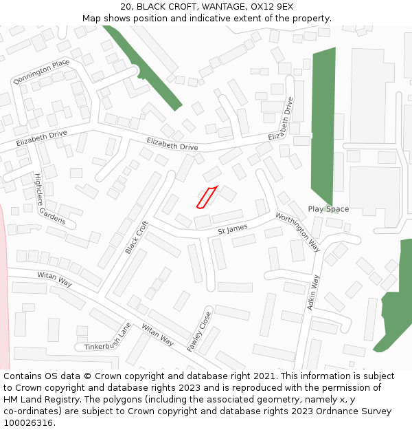 20, BLACK CROFT, WANTAGE, OX12 9EX: Location map and indicative extent of plot