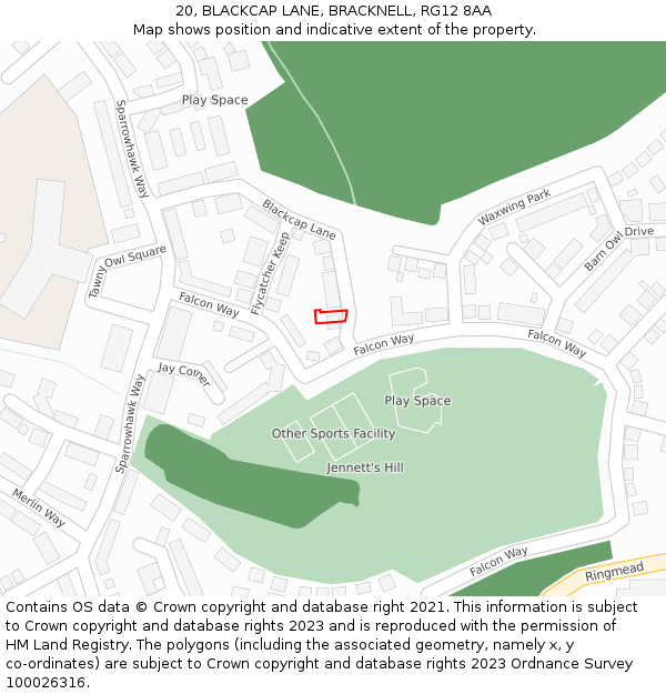 20, BLACKCAP LANE, BRACKNELL, RG12 8AA: Location map and indicative extent of plot