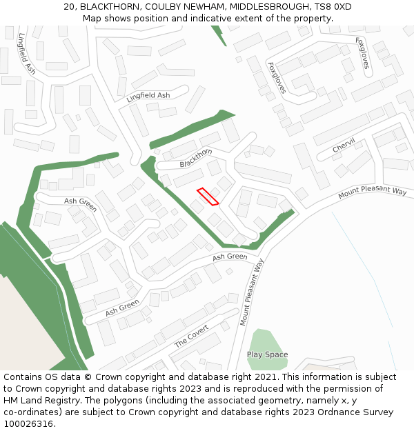 20, BLACKTHORN, COULBY NEWHAM, MIDDLESBROUGH, TS8 0XD: Location map and indicative extent of plot