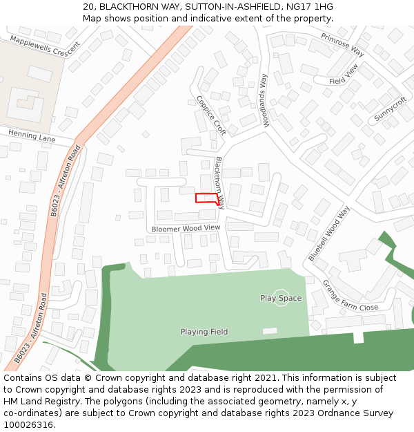 20, BLACKTHORN WAY, SUTTON-IN-ASHFIELD, NG17 1HG: Location map and indicative extent of plot