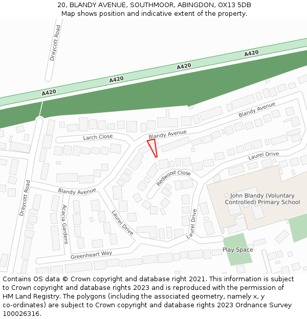 20, BLANDY AVENUE, SOUTHMOOR, ABINGDON, OX13 5DB: Location map and indicative extent of plot