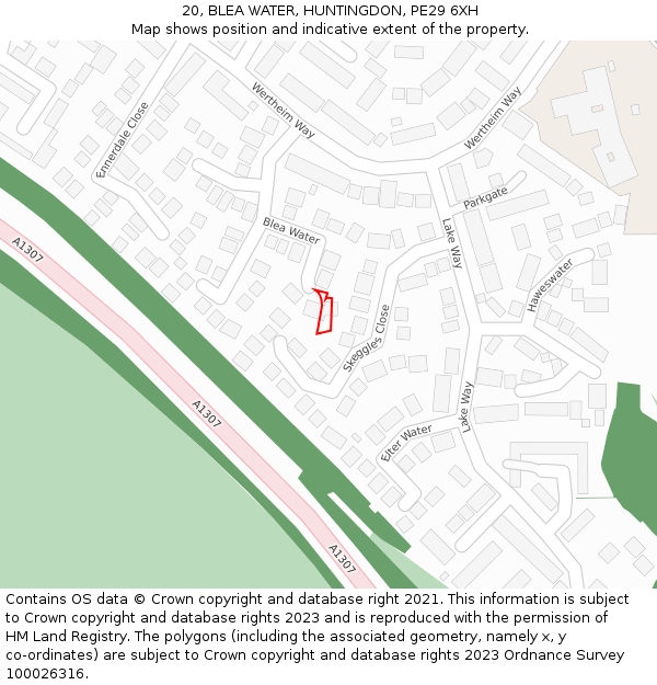 20, BLEA WATER, HUNTINGDON, PE29 6XH: Location map and indicative extent of plot