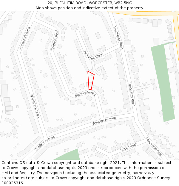 20, BLENHEIM ROAD, WORCESTER, WR2 5NG: Location map and indicative extent of plot