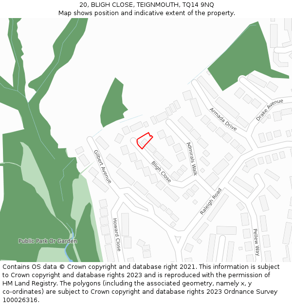 20, BLIGH CLOSE, TEIGNMOUTH, TQ14 9NQ: Location map and indicative extent of plot