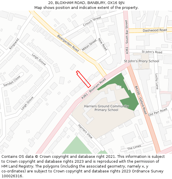 20, BLOXHAM ROAD, BANBURY, OX16 9JN: Location map and indicative extent of plot
